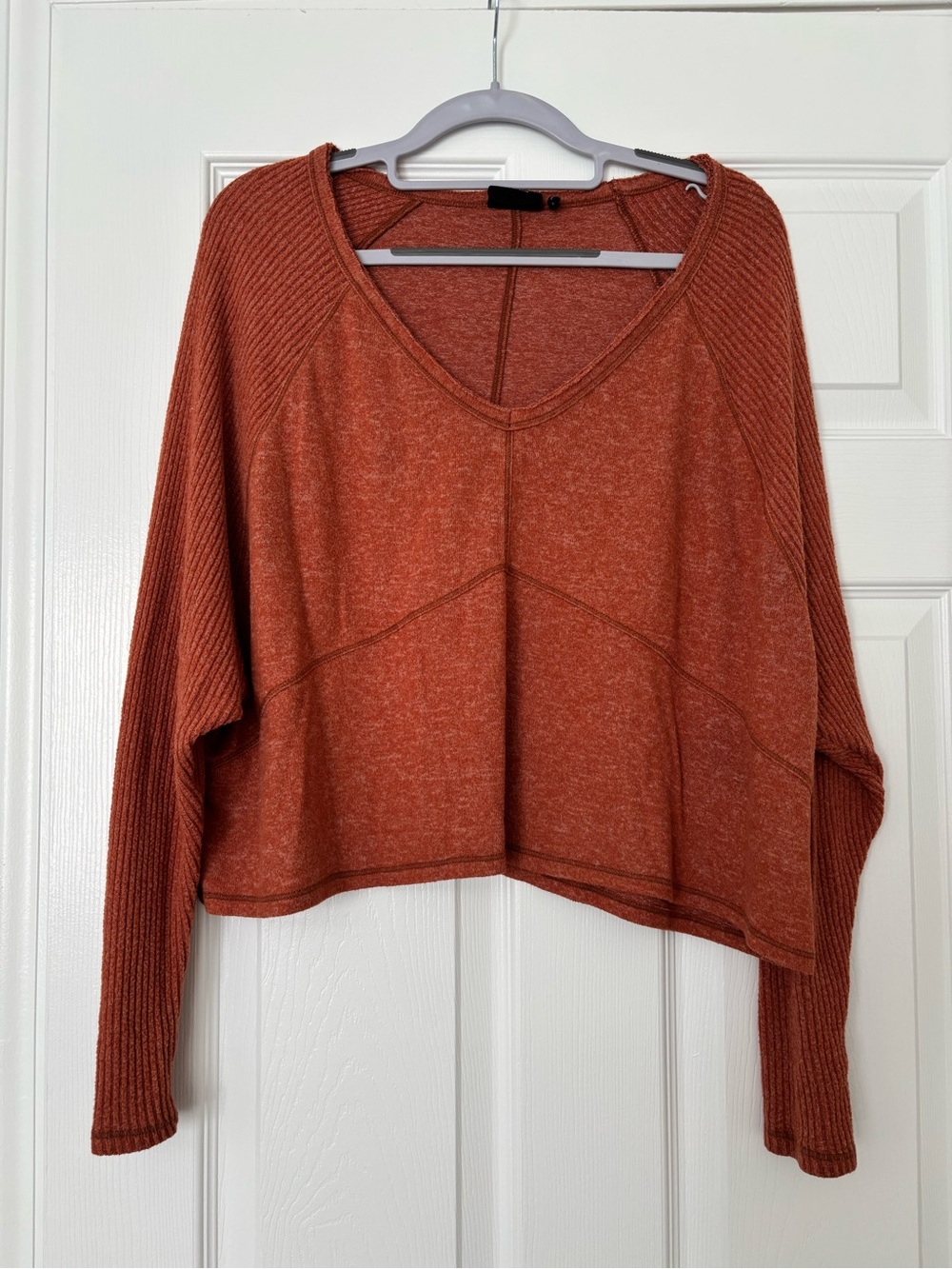 Women's V-Neck Cozy Batwing Top - Rust